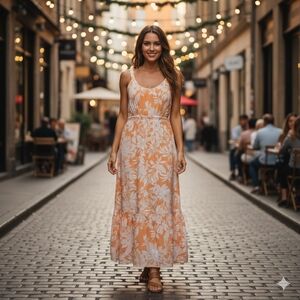 GAP Women's Resortwear Beach Orange Floral Maxi Dress Size 2